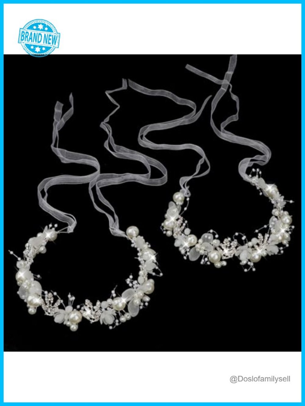 Crystal Pearl Flower Girl Headpiece Silver Princess Hair Accessories 2Pcs Set